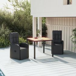 Ensemble &agrave; manger de jardin 3 pcs Noir Poly rotin et acacia alsavelo
