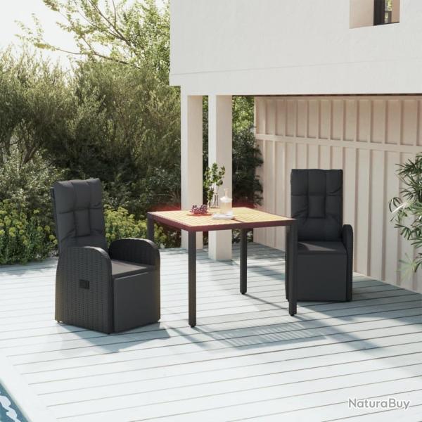 Ensemble  manger de jardin 3 pcs Noir Poly rotin et acacia alsavelo