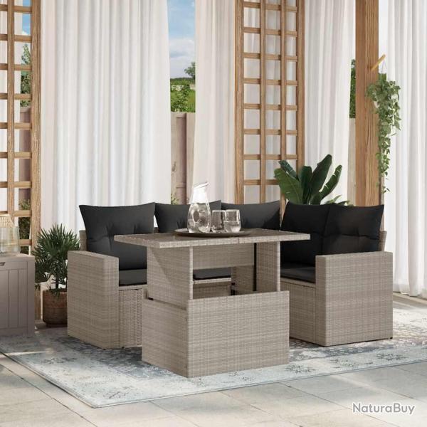 Salon de jardin 5 pcs avec coussins gris clair r�sine tress�e