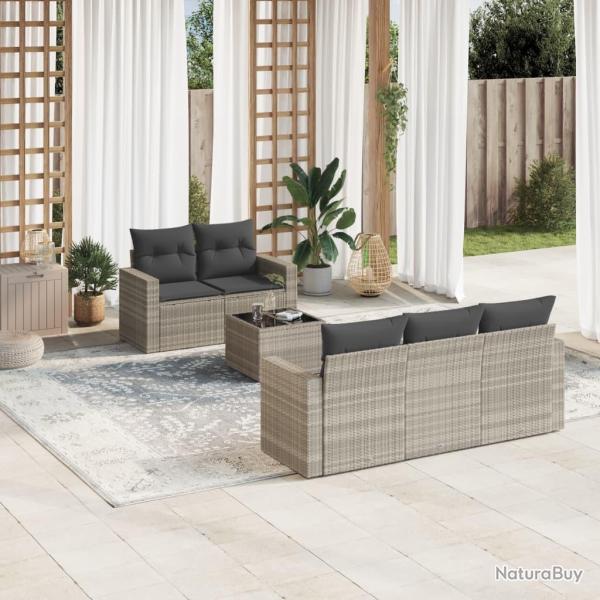 Salon de jardin 6 pcs avec coussins gris clair r�sine tress�e