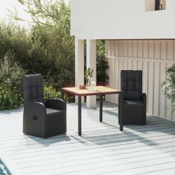 Ensemble &agrave; manger de jardin avec coussins 3 pcs Noir