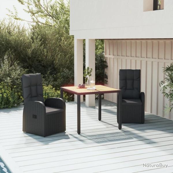 Ensemble � manger de jardin avec coussins 3 pcs Noir