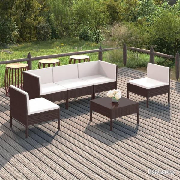 Salon de jardin 6 pcs avec coussins R�sine tress�e Marron