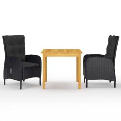 Ensemble &agrave; manger de jardin 3 pcs Noir