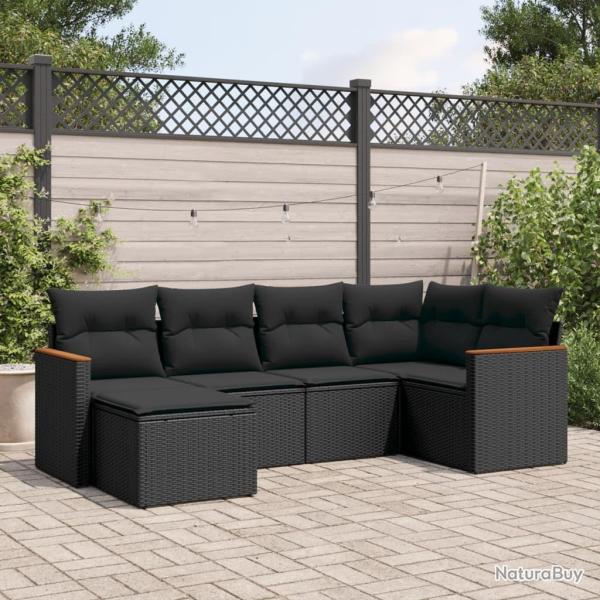 Salon de jardin 6 pcs avec coussins noir r�sine tress�e