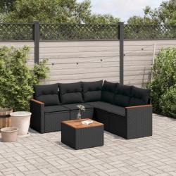 Salon de jardin 6 pcs avec coussins noir r&eacute;sine tress&eacute;e