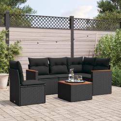 Salon de jardin 6 pcs avec coussins noir r&eacute;sine tress&eacute;e