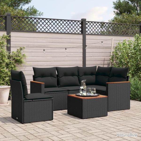 Salon de jardin 6 pcs avec coussins noir rsine tresse alsavelo