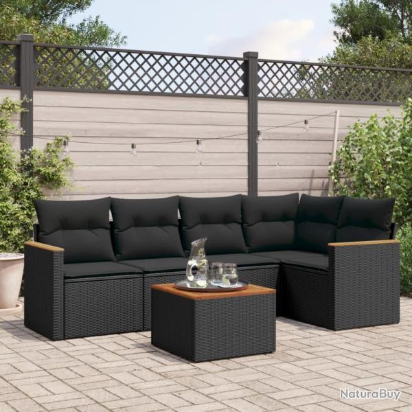 Salon de jardin 6 pcs avec coussins noir r�sine tress�e