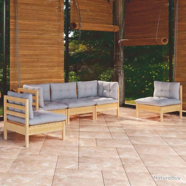 Salon de jardin 5 pcs avec coussins gris bois de pin massif alsavelo