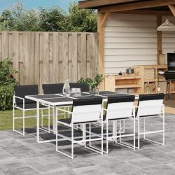 Ensemble &agrave; manger de jardin avec coussins 7 pcs blanc textil&egrave;ne