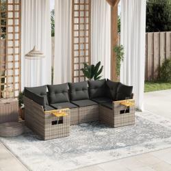 Salon de jardin 6 pcs avec coussins gris r&eacute;sine tress&eacute;e