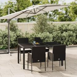 Ensemble &agrave; manger de jardin coussins 5pcs Noir R&eacute;sine tress&eacute;e alsavelo