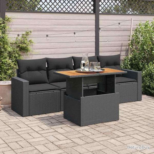 Salon de jardin 5 pcs avec coussins noir r�sine tress�e