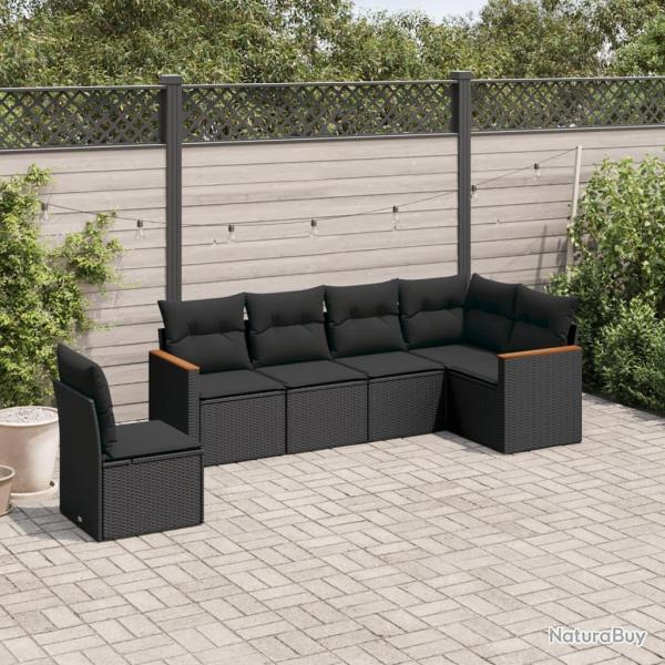 Salon de jardin 6 pcs avec coussins noir r�sine tress�e