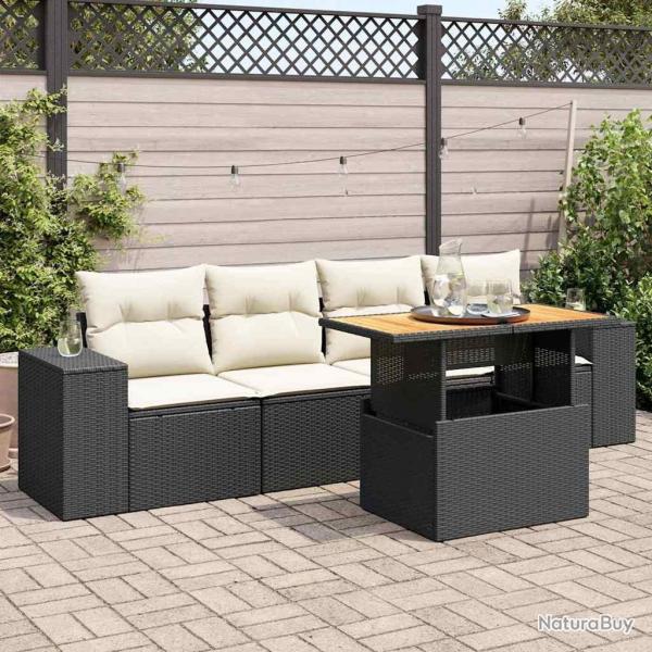 Salon de jardin 5 pcs avec coussins noir r�sine tress�e