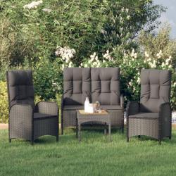 Ensemble &agrave; manger de jardin avec coussins 3 pcs Noir alsavelo