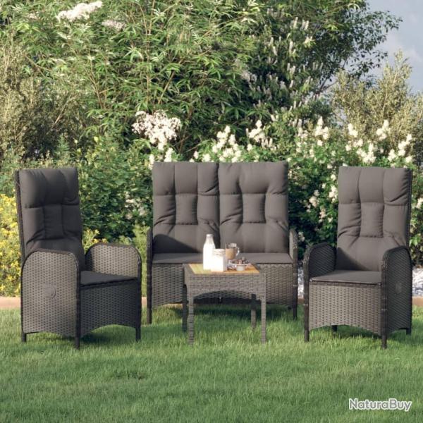 Ensemble � manger de jardin avec coussins 3 pcs Noir