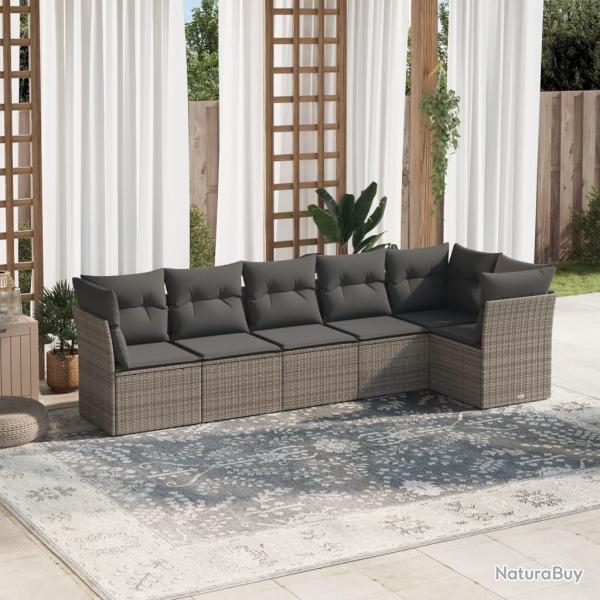 Salon de jardin 6 pcs avec coussins gris r�sine tress�e alsavelo