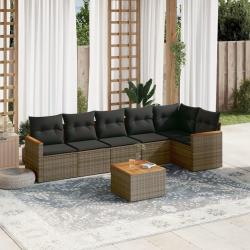 Salon de jardin avec coussins 7 pcs gris r&eacute;sine tress&eacute;e