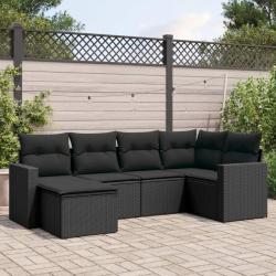 Salon de jardin 6 pcs avec coussins noir r&eacute;sine tress&eacute;e