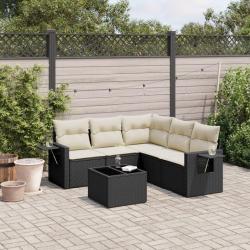 Salon de jardin 6 pcs avec coussins noir r&eacute;sine tress&eacute;e