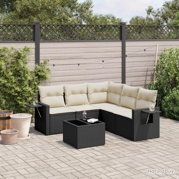 Salon de jardin 6 pcs avec coussins noir r�sine tress�e