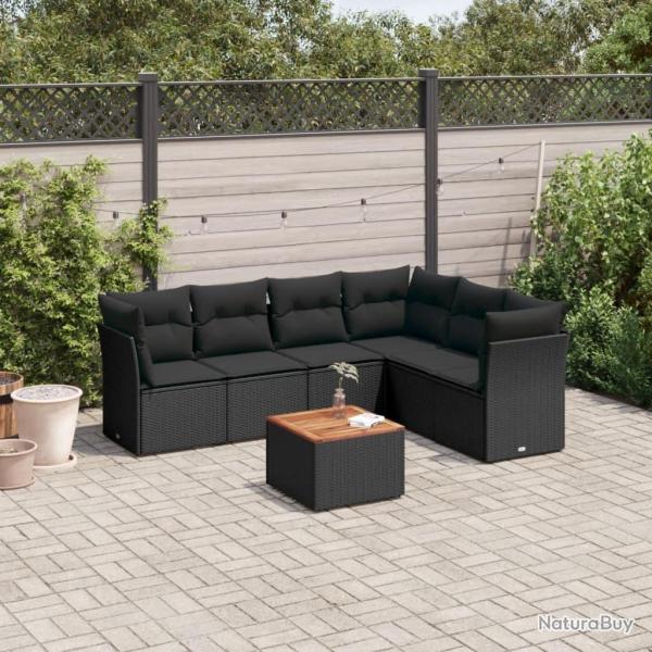 Salon de jardin 7 pcs avec coussins noir r�sine tress�e
