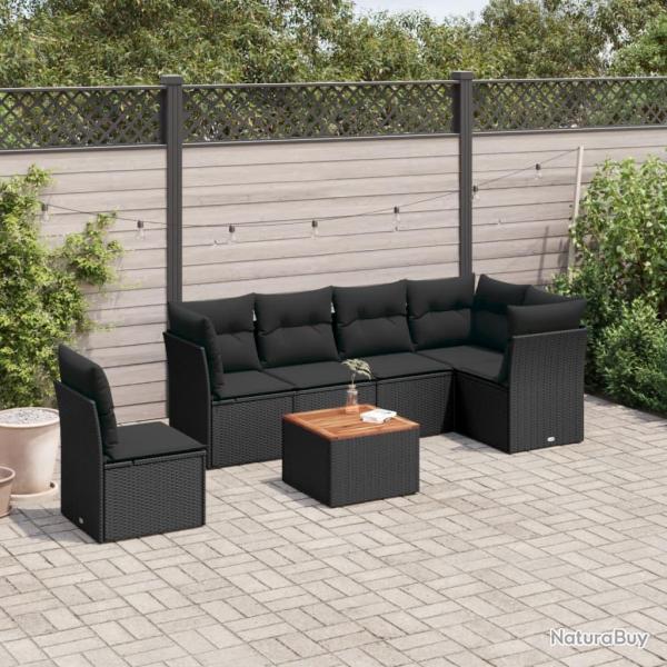Salon de jardin 7 pcs avec coussins noir r�sine tress�e