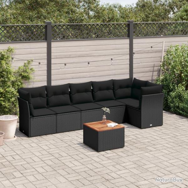 Salon de jardin 7 pcs avec coussins noir rsine tresse alsavelo