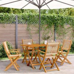 Ensemble &agrave; manger de jardin 5pcs beige polypropyl&egrave;ne et bois