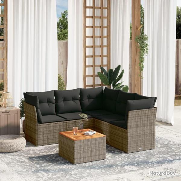 Salon de jardin 6 pcs avec coussins gris r�sine tress�e