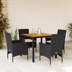 Ensemble &agrave; manger de jardin et coussins 5 pcs noir rotin acacia alsavelo
