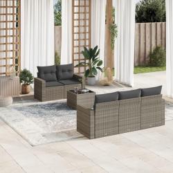 Salon de jardin 6 pcs avec coussins gris r&eacute;sine tress&eacute;e