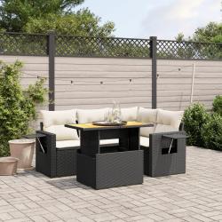 Salon de jardin 5 pcs avec coussins noir r&eacute;sine tress&eacute;e