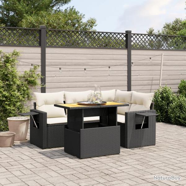 Salon de jardin 5 pcs avec coussins noir r�sine tress�e