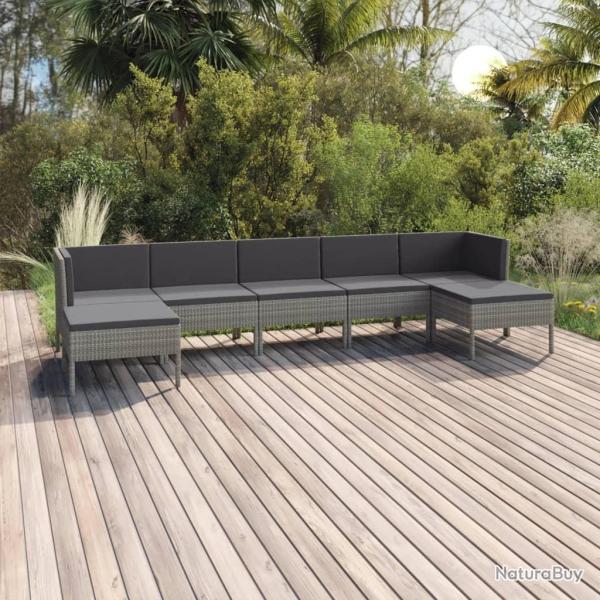 Salon de jardin 7 pcs avec coussins r�sine tress�e gris