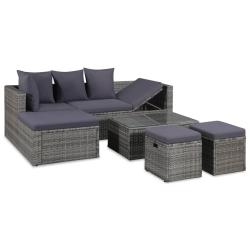 Salon de jardin 4 pcs avec coussins R&eacute;sine tress&eacute;e Gris