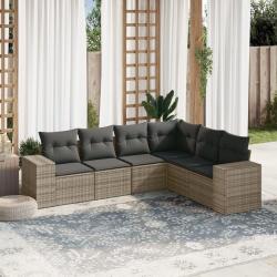Salon de jardin 6 pcs avec coussins gris r&eacute;sine tress&eacute;e