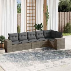 Salon de jardin 6 pcs avec coussins gris r&eacute;sine tress&eacute;e