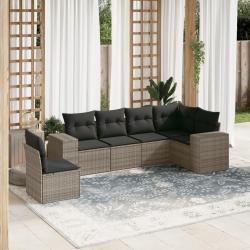 Salon de jardin 6 pcs avec coussins gris r&eacute;sine tress&eacute;e