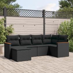 Salon de jardin 6 pcs avec coussins noir r&eacute;sine tress&eacute;e