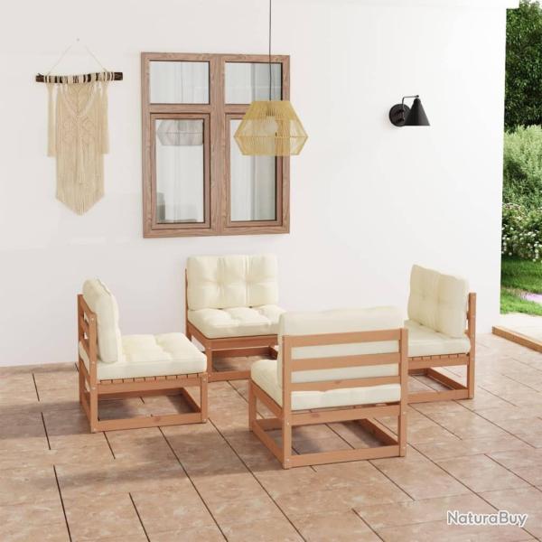 Salon de jardin 4 pcs avec coussins Bois de pin massif alsavelo