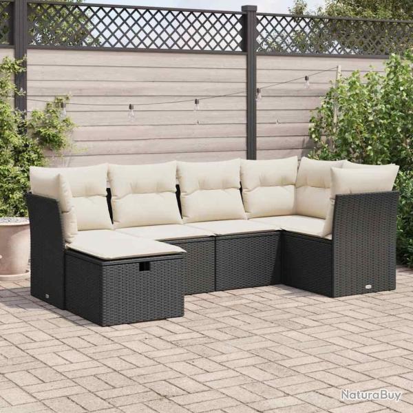 Salon de jardin 6 pcs avec coussins noir r�sine tress�e