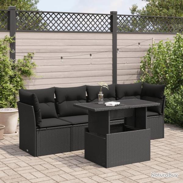 Salon de jardin 5 pcs avec coussins noir r�sine tress�e
