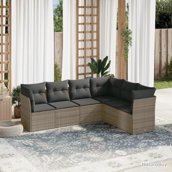 Salon de jardin 6 pcs avec coussins gris r�sine tress�e alsavelo