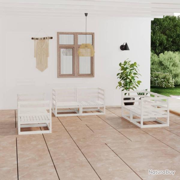 Salon de jardin 6 pcs Blanc Bois de pin massif alsavelo