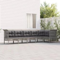 Salon de jardin 6 pcs avec coussins Gris R&eacute;sine tress&eacute;e alsavelo