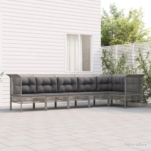 Salon de jardin 6 pcs avec coussins Gris R�sine tress�e alsavelo