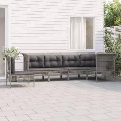 Salon de jardin 6 pcs avec coussins Gris R&eacute;sine tress&eacute;e alsavelo